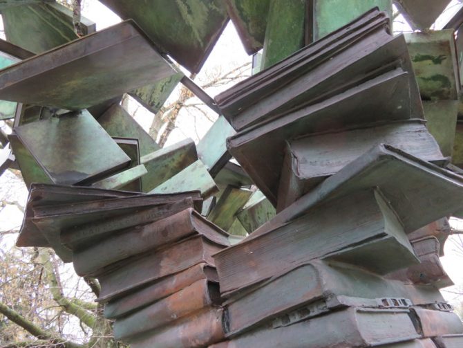 Book leaves detail from the Tree of Knowledge sculpture