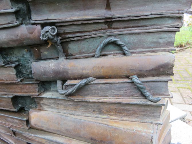 Bookworm detail from the Tree of Knowledge sculpture